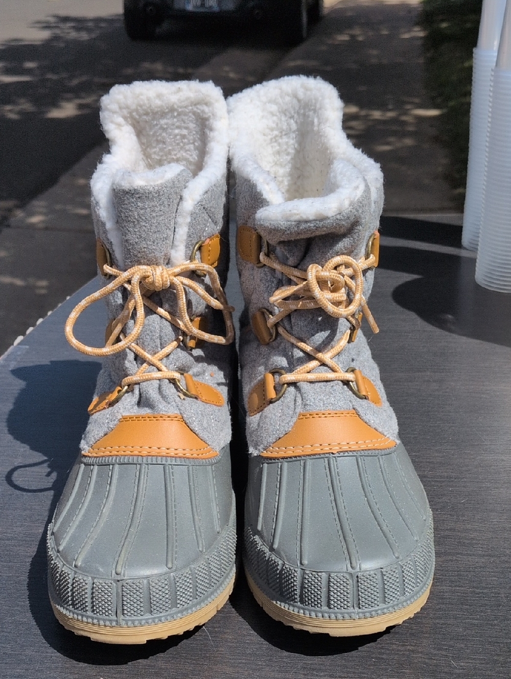 Grey and Tan  Winter Boots - Cozy Lined Outdoor Shoe